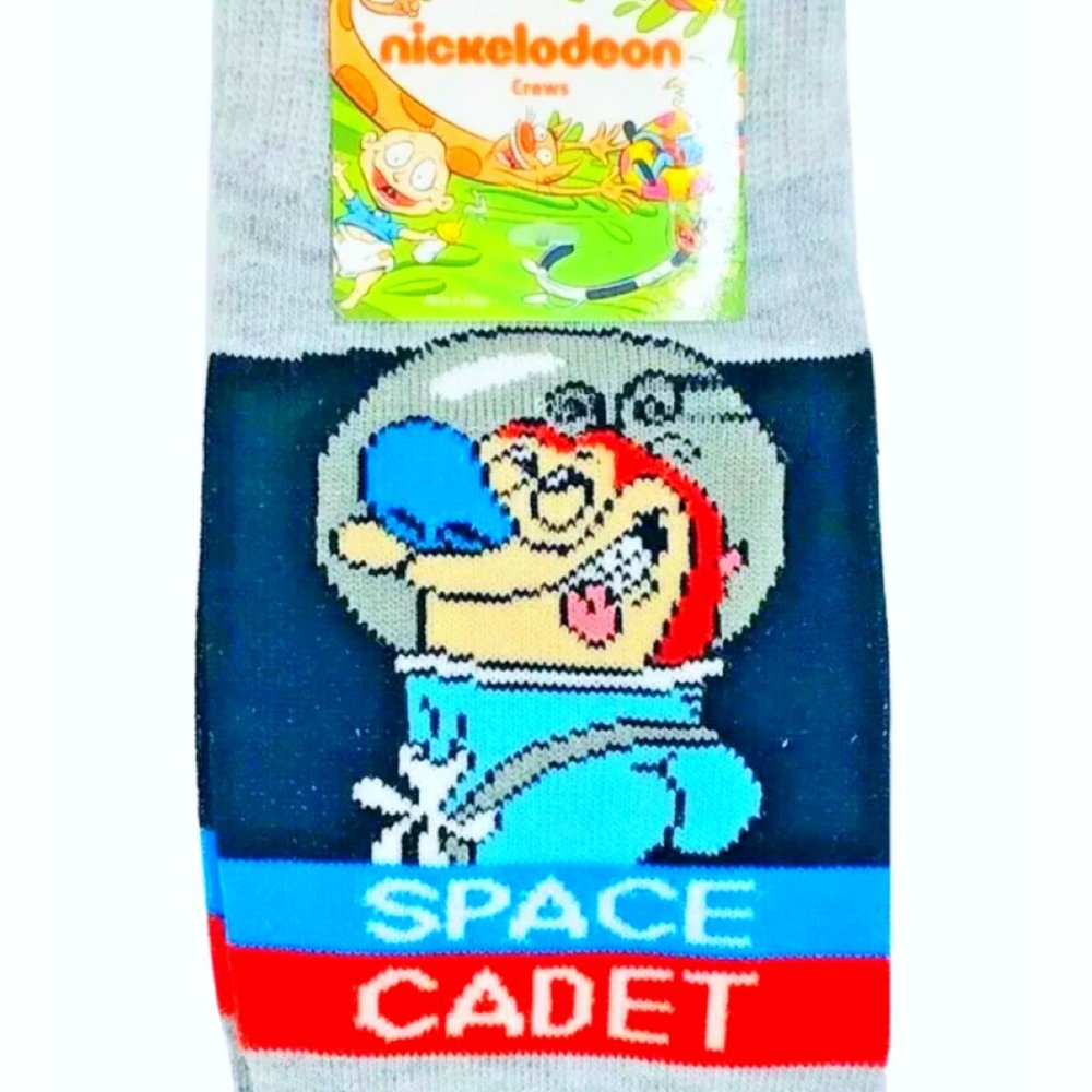 [NEW] 90's Nickelodeon Ren & Stimpy Socks Space Cadet Stimpy Cat Mens Crew Socks